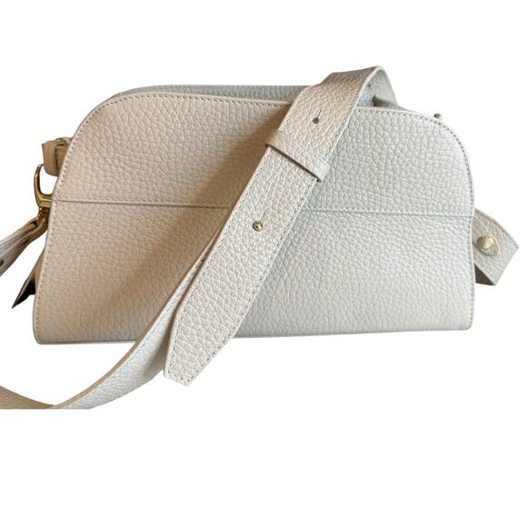 Anna Paola Pebbled Italian Leather & Suede Crossbody Baguette Off White - Picture 1 of 8